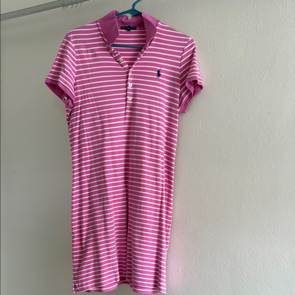 Ralph Lauren Pink and White Polo Midi Dress